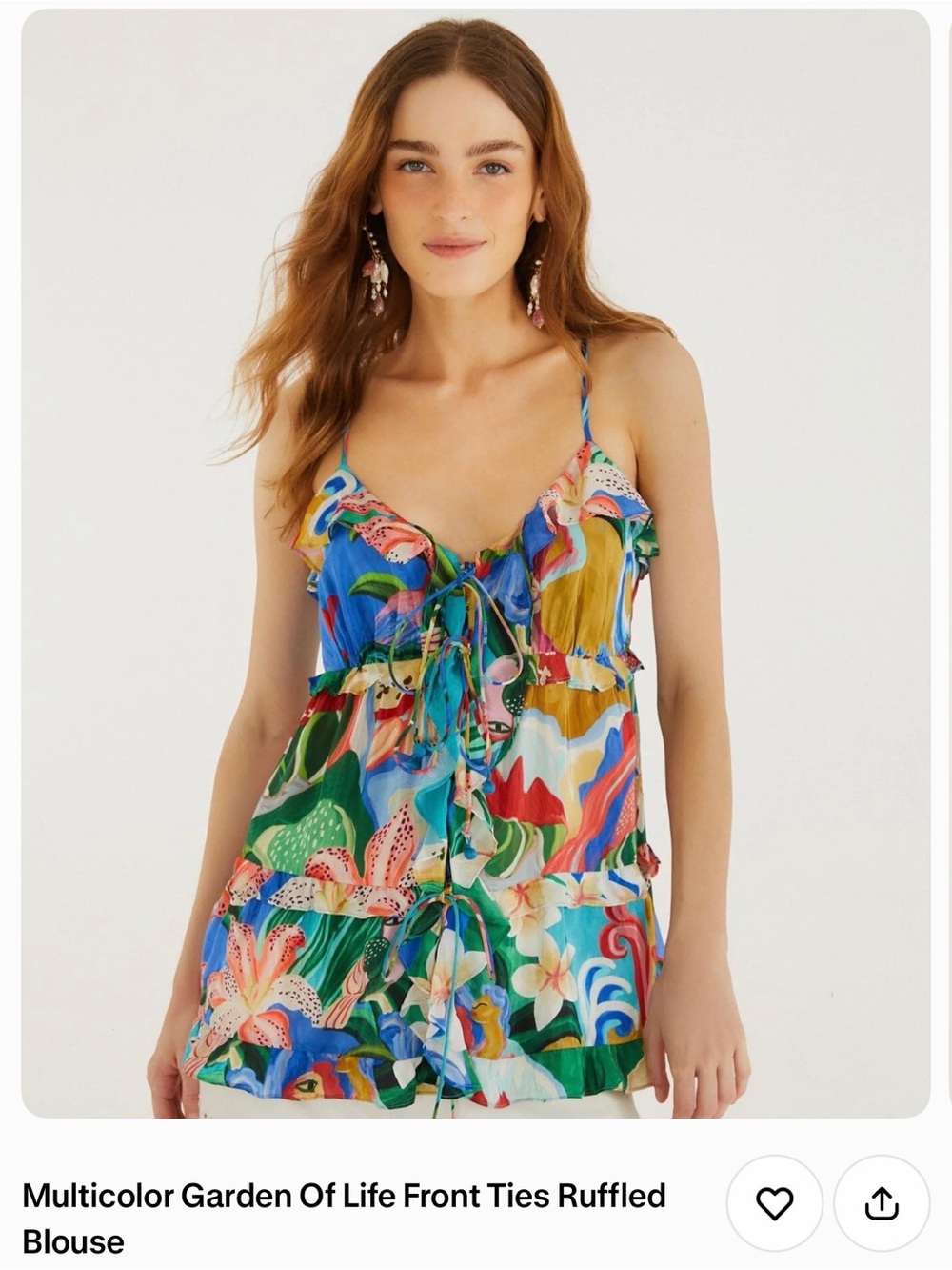 Farm Rio Multicolor Ruffled Front-Tie Womens Tank Top